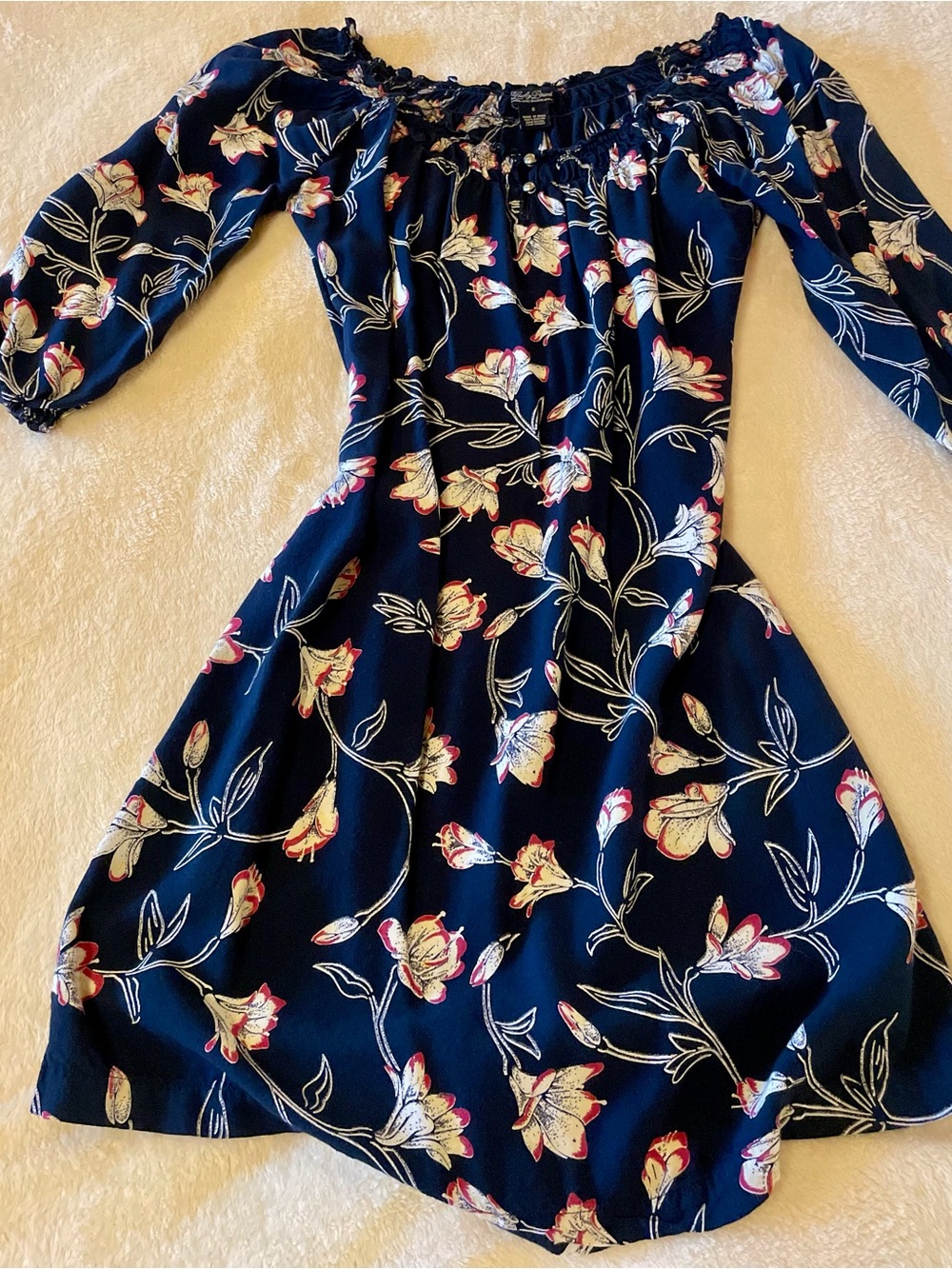 Lucky Brand Navy Floral Long Sleeve Dress